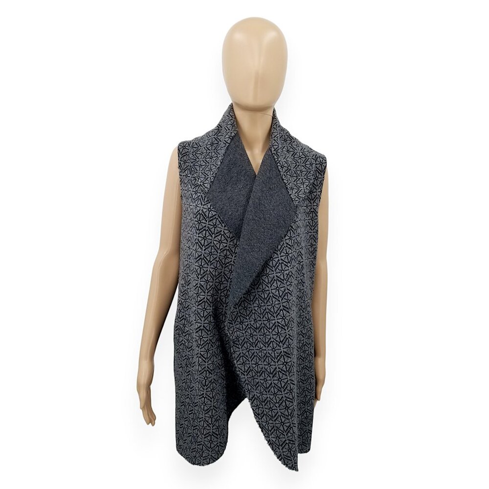 Adrienne Vittadini Gray Wool Blend Open Shawl Pocket Cardigan Sweater Small